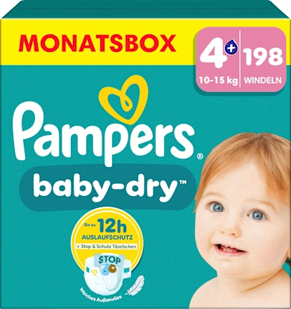 Windeln Baby Dry Gr.4+ Maxi Plus (10-15 kg), Monatsbox, 198 St